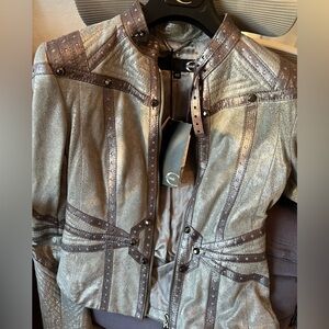 Just Cavalli leather Metallic Silver and Brown Jacket